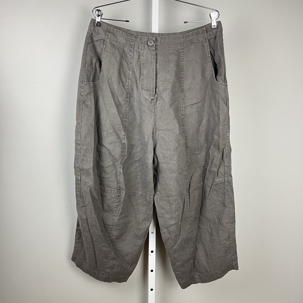 European Cropped Barrel Leg Linen Pants Womens XL Gray Lagenlook Boho Coastal - Picture 2 of 8